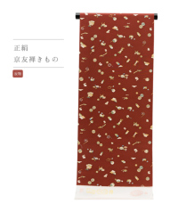 【反物】正絹 京友禅小紋（赤茶系 玩具柄） 0007-00201-C-T 正絹 