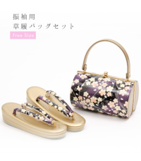 振袖用草履バッグセット（桜：紫）（フリーサイズ） 2220-00096-B-Y